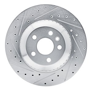 Jaguar F-Pace Brake Rotor (1) - Rear Left - R1 Concepts - Drilled & Slotted - Silver - `20-`26